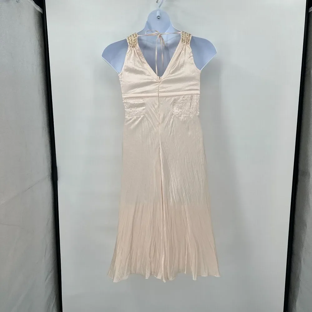 Charlotte Russe Babydoll Dress Large Champagne Satin Beaded Dainty Feminine Y2K*
